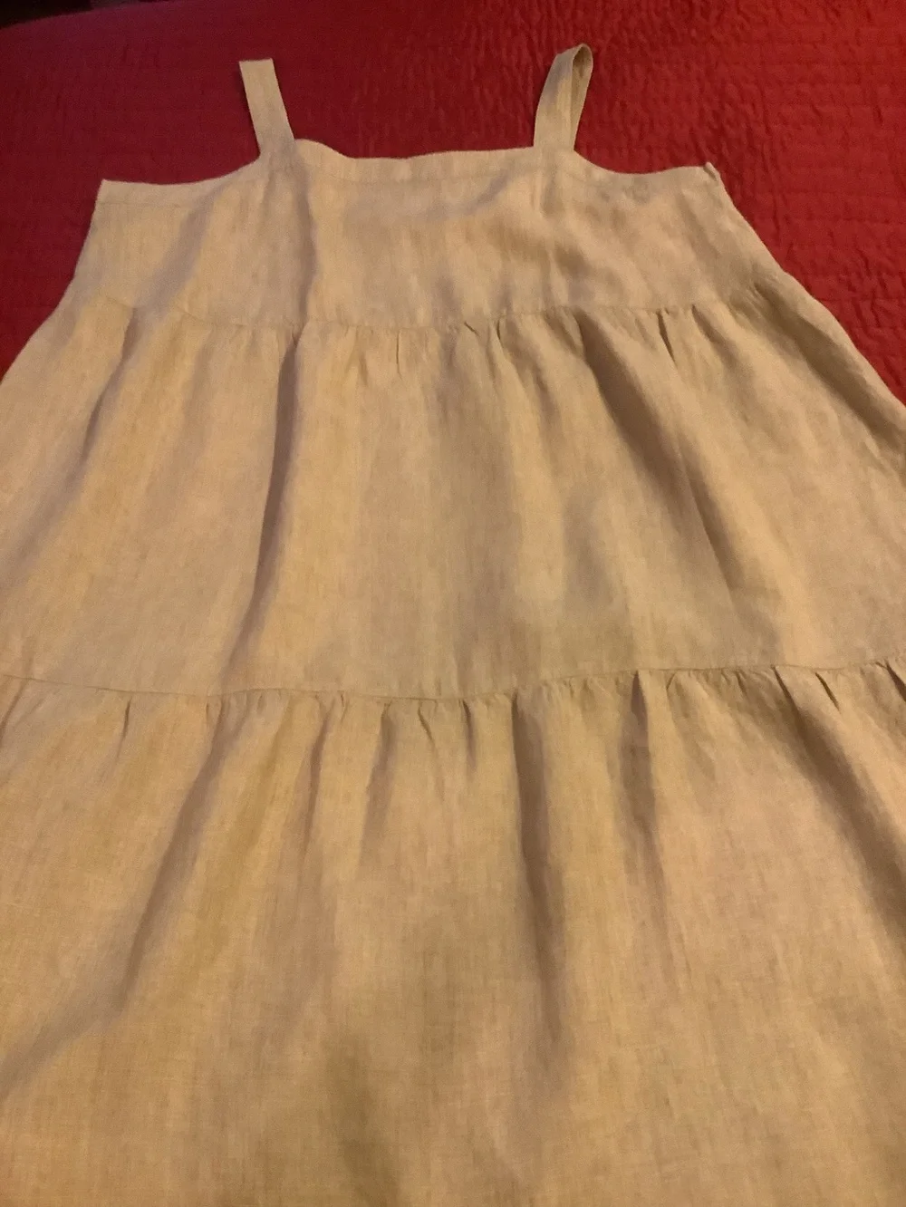 Eileen Fisher Light Beige Tiered Linen Sundress, 2X.